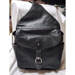 Levenger Black Leather Backpack Day One Shoulder Bag Sling Swing Pack Saddle Bag